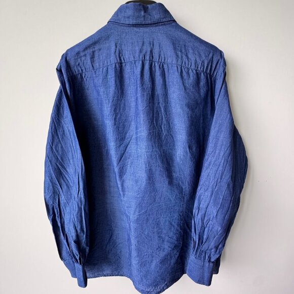 Atelier Munro Linen Blend Long Sleeve Dress Shirt Blue - Picture 3 of 7